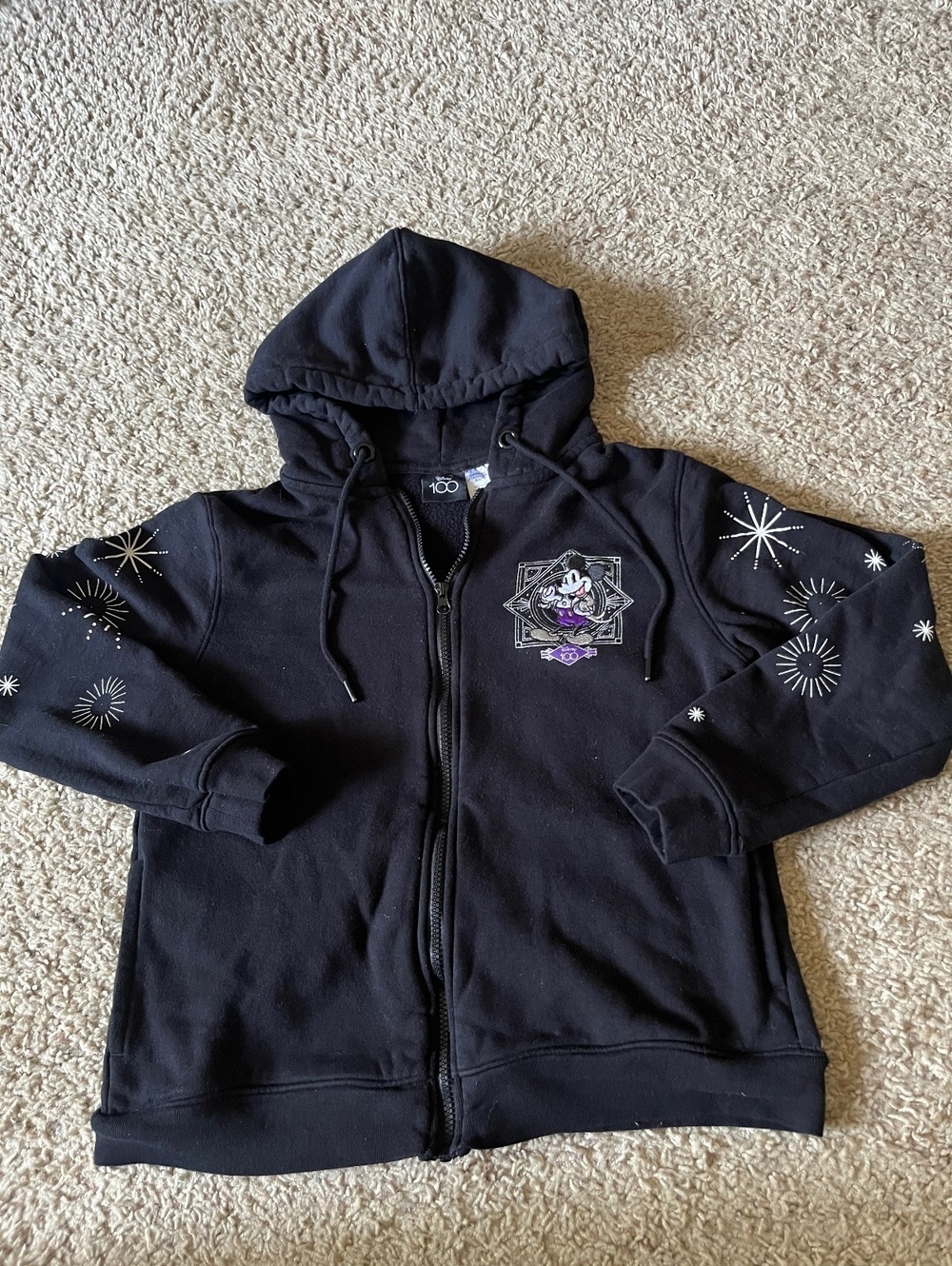 Disney 100th Anniversary Youth Black Zip-Up Hoodie with Mickey Mouse Design